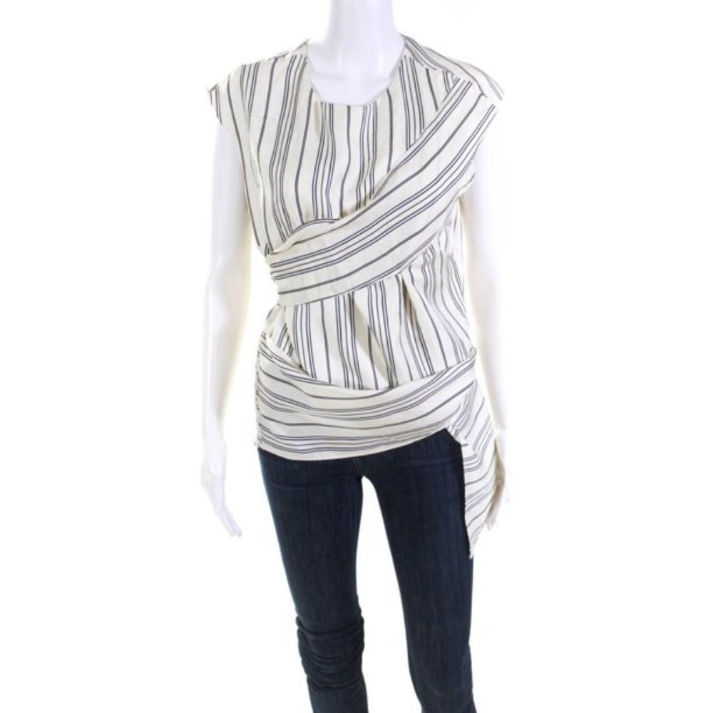 Artelier Nicole Miller Departure Stripe Cap Sleeve Silk Blouse, Sz 4 - Picture 8 of 10